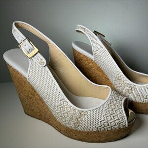 Like New Jimmy Choo White Cork Platform Wedges Size 37 / 6.5